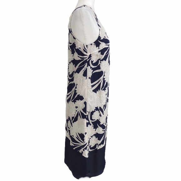 CLUB MONACO NAVY GREY FLORAL SILK BLEND SLEEVELESS ASYMMETRICAL DRESS - 2 - Picture 3 of 12